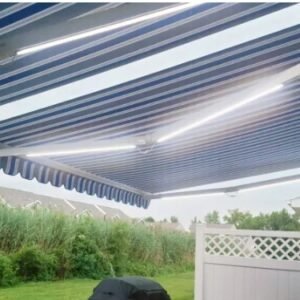 Classic Awning with Illuminated Arms – Timeless Shade & Evening Ambiance