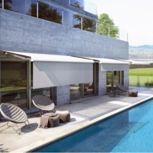 Motorized awnings for shade at the touch of a button